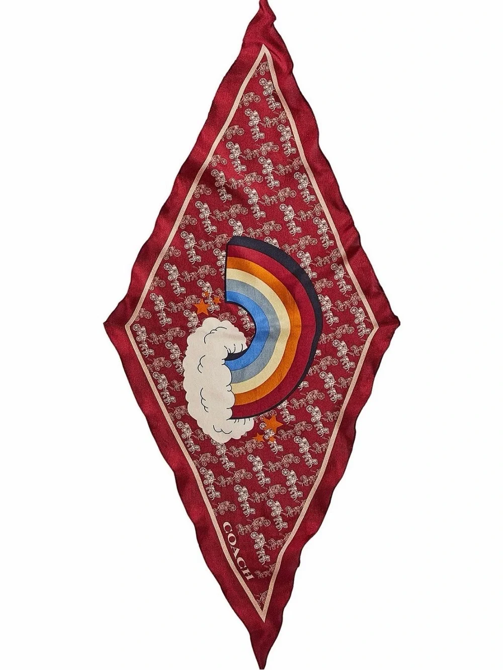 COACH HORSE AND CARRIAGE RAINBOW PRINT SILK DIAMOND SCARF